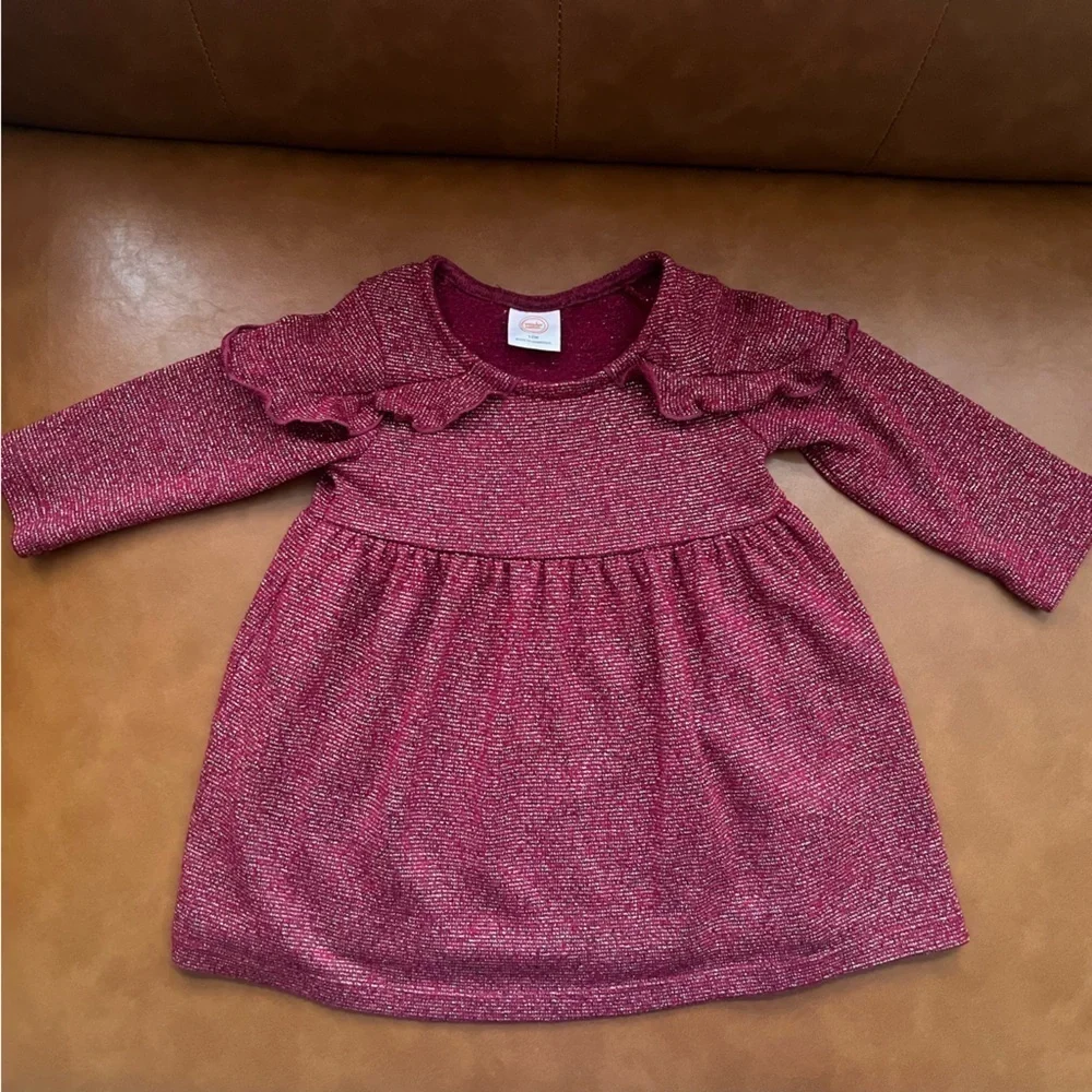 Wonder Nation Infant Baby Girl 12M Burgundy Maroon S Sparkle Metallic Dress